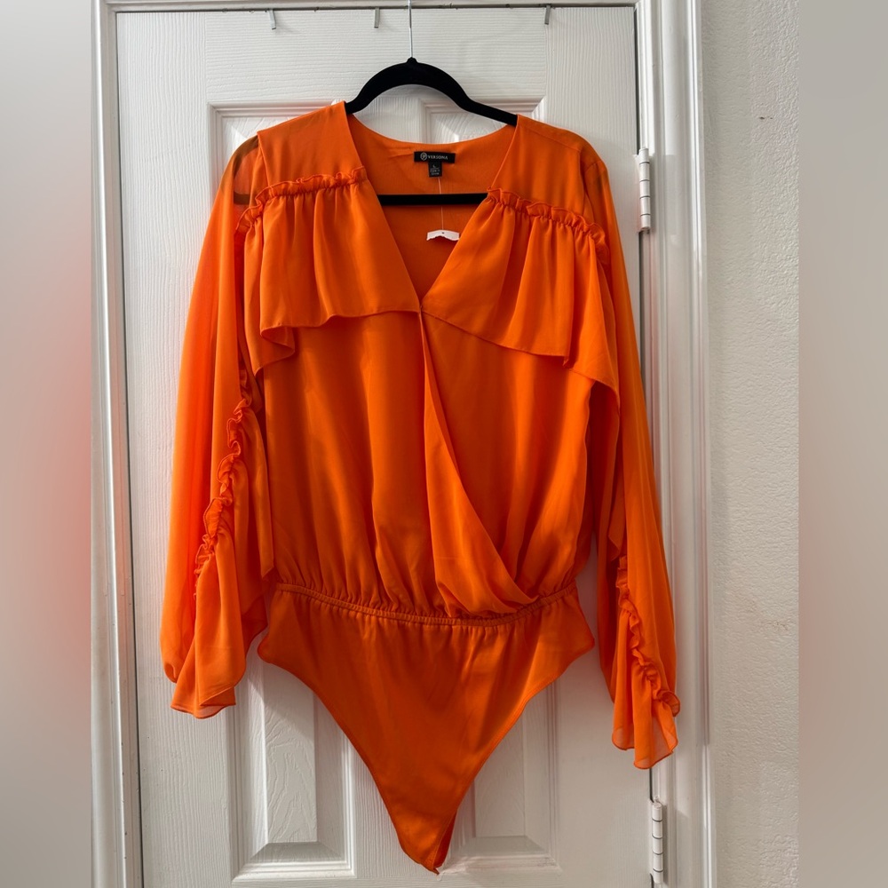 Orange bodysuit blouse
